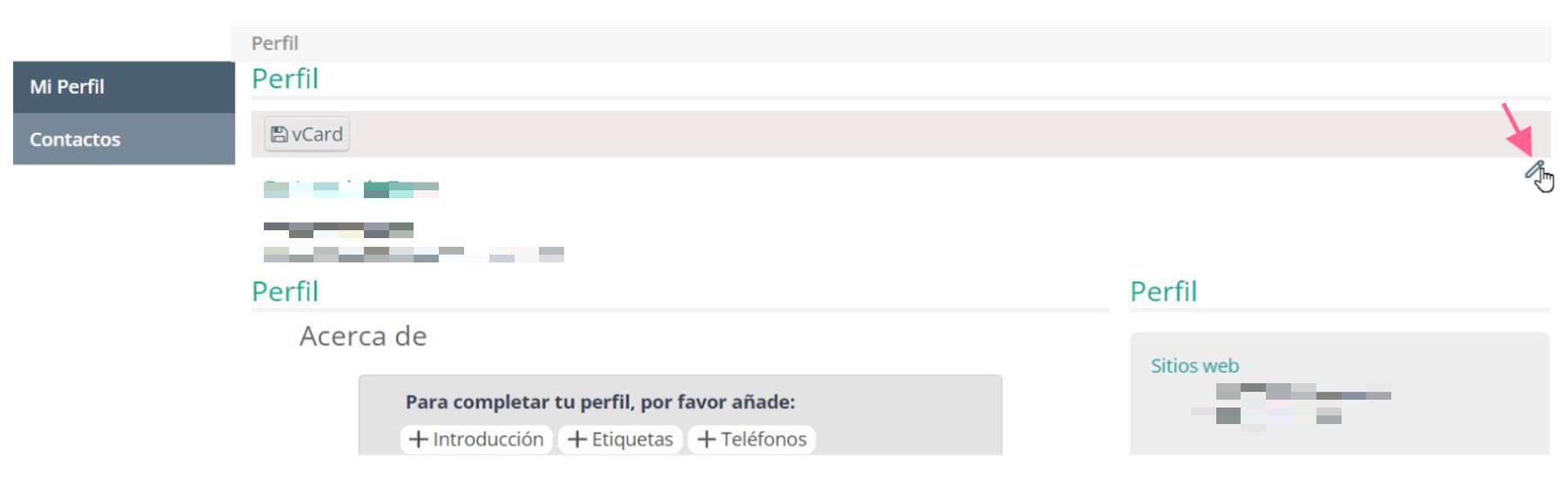 Página del perfil donde se señala el lápiz para editar el usuario