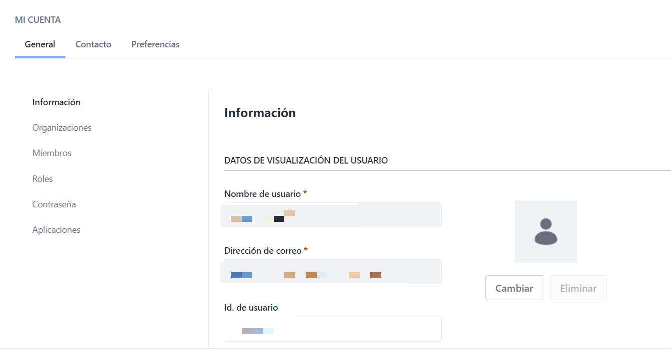 Página con la información general del usuario