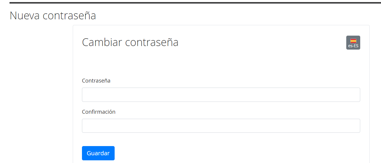 Página con el formulario para cambiar la contraseña