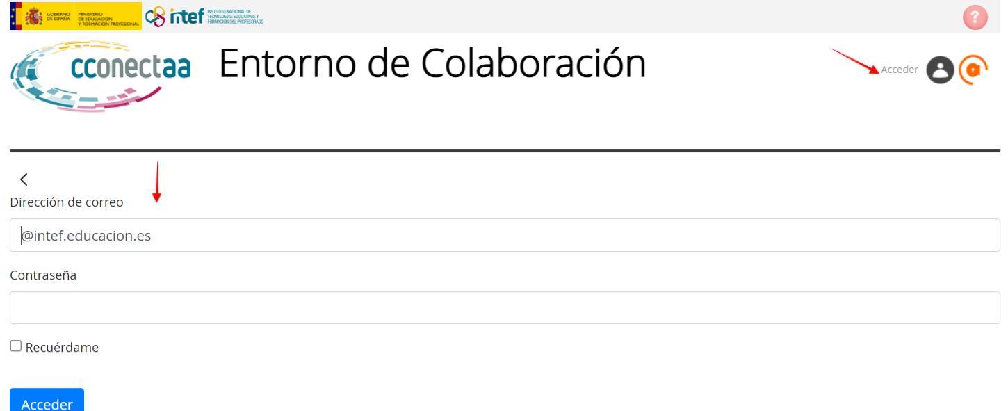 Pantallazo de la página de login