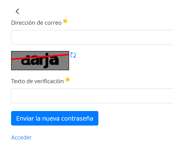 Formulario para renovar la contraseña