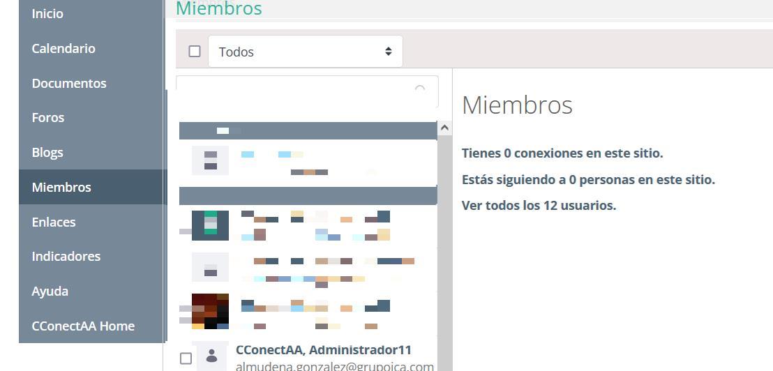 Página con el listado de los miembros de la organización
