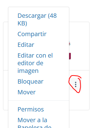 Opciones que aparecen al pinchar en los tres puntos