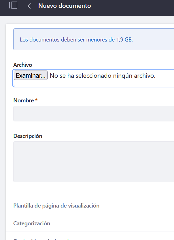 Formulario para añadir un nuevo documentos