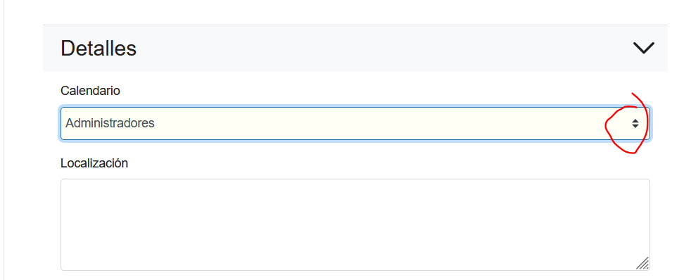 Apartado detalles para añadir un nuevo evento