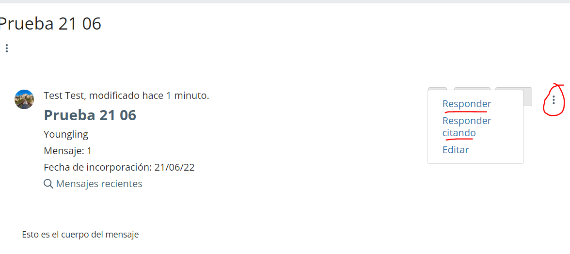 Opciones para responder a un hilo