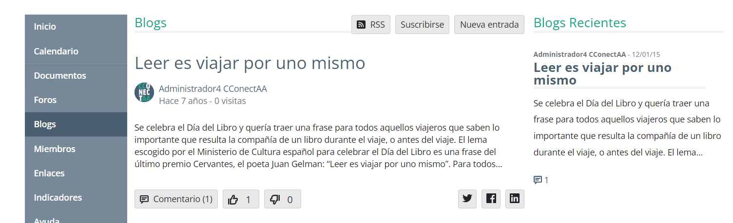 Pantallazo de un blog