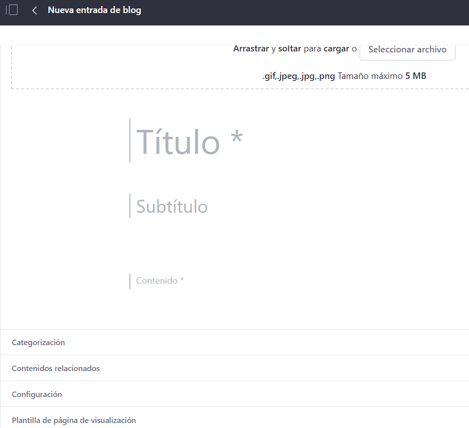 Formulario para crear una entrada del blog