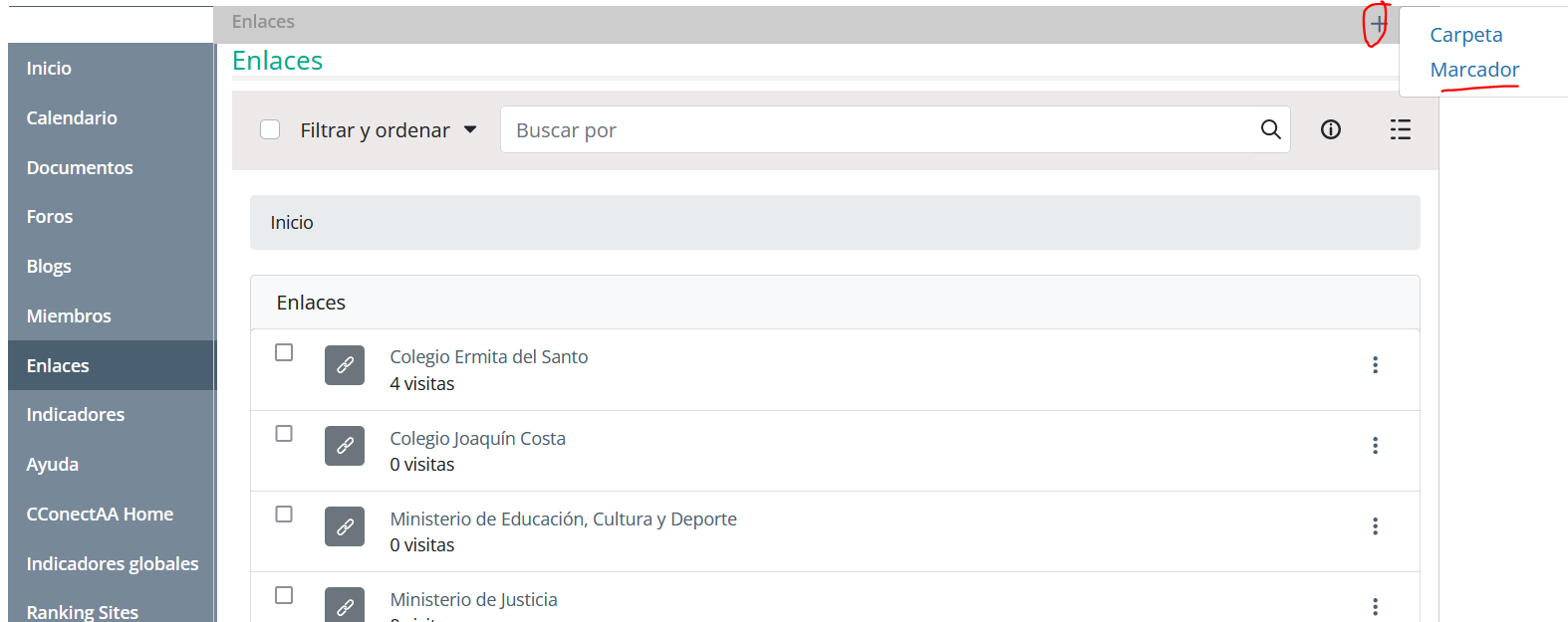 Listado de los enlaces de interés