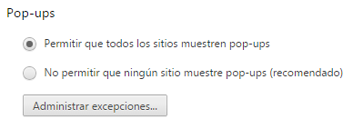 Apartado pop-ups del navegador