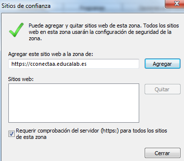 Menú sitios de confianza