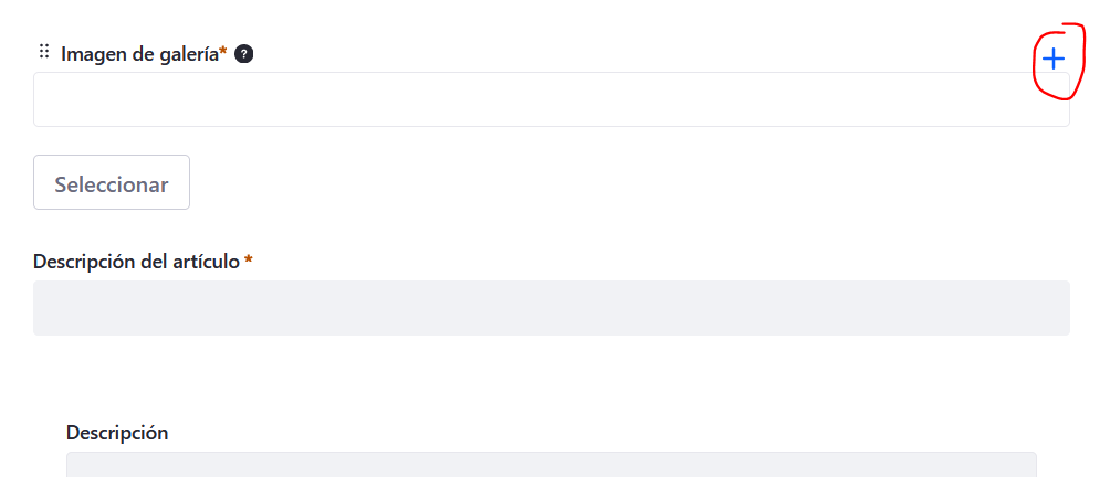 Pantallazo de botón + para añadir otra imagen a la galería