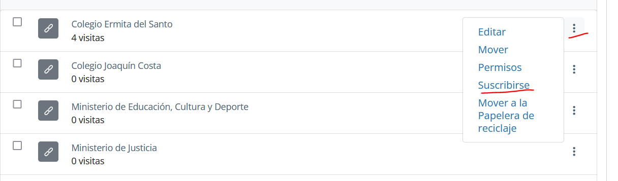 Listado de los enlaces de interés